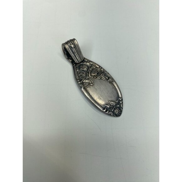 Antique Silverplate Ornate Floral Pendant With Embossed Rose Design - Picture 4 of 5